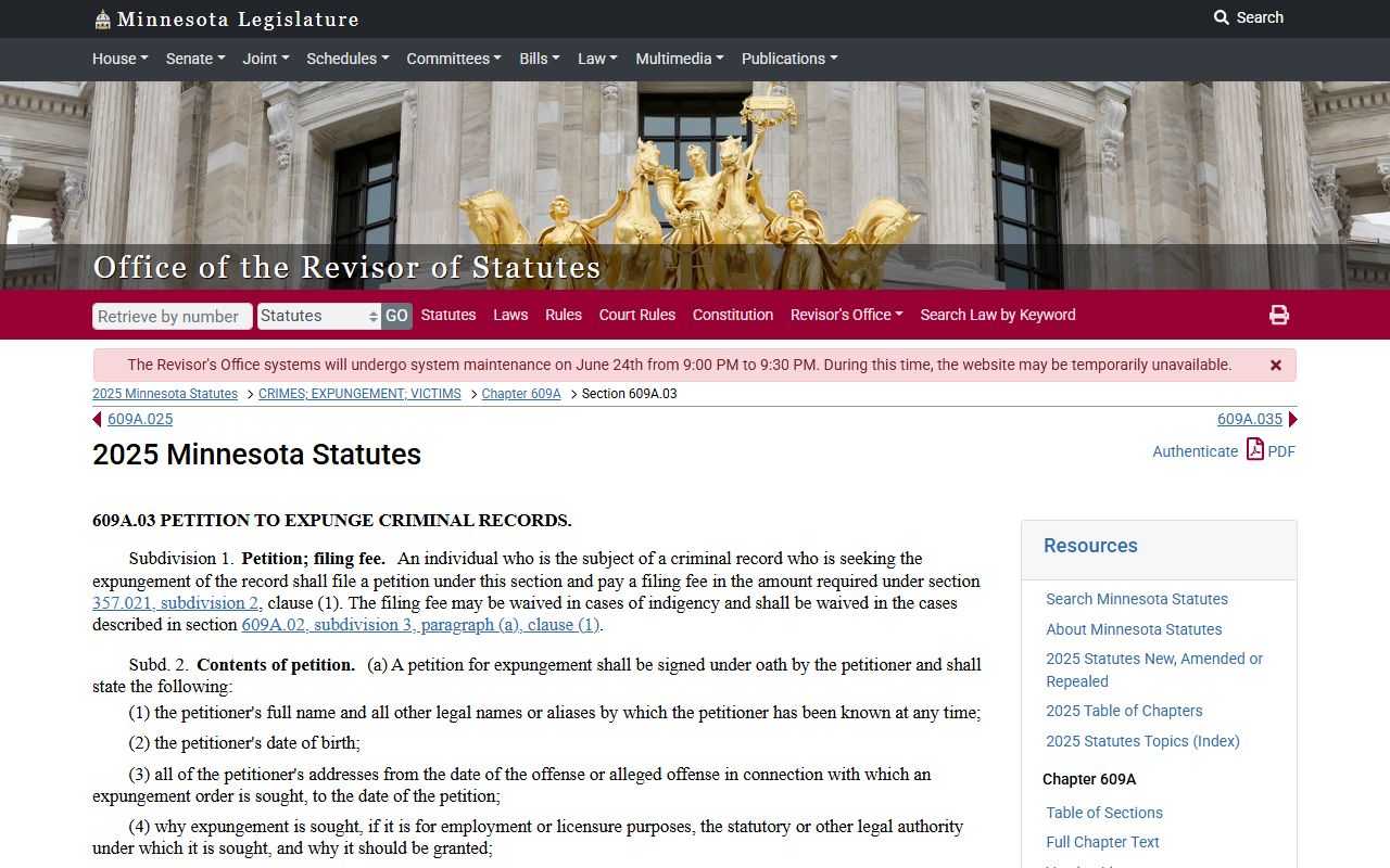 Cottonwood County criminal court records expungement petition procedure