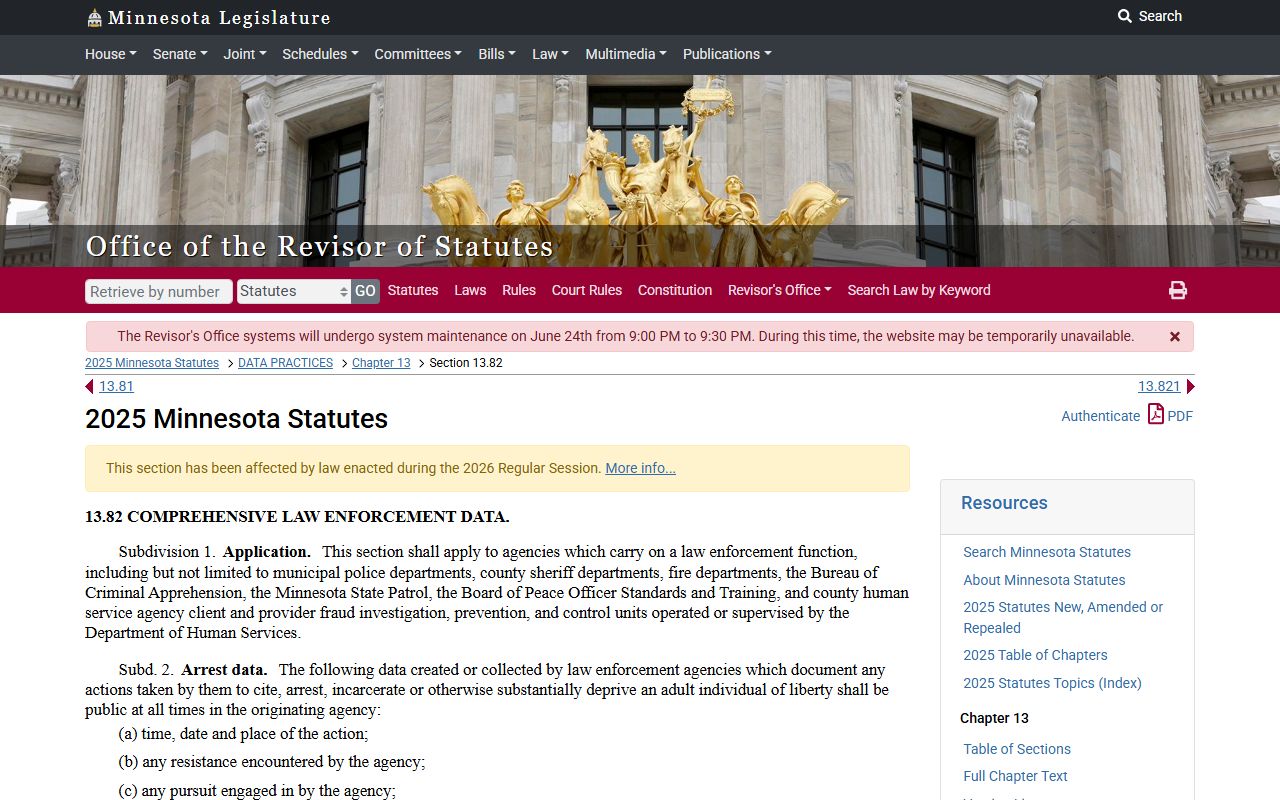 Cottonwood County criminal court records law enforcement data statute