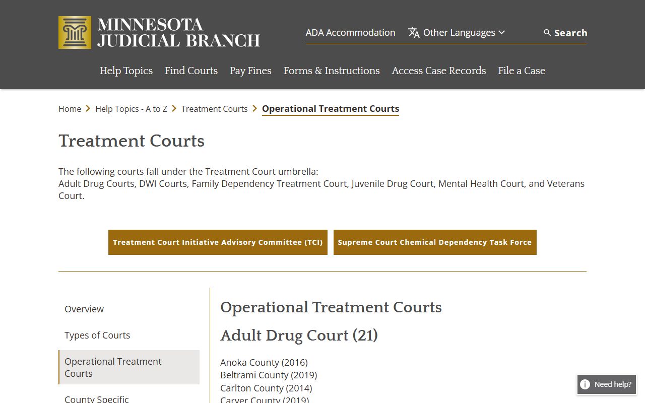 Cottonwood County District Court operational treatment court records