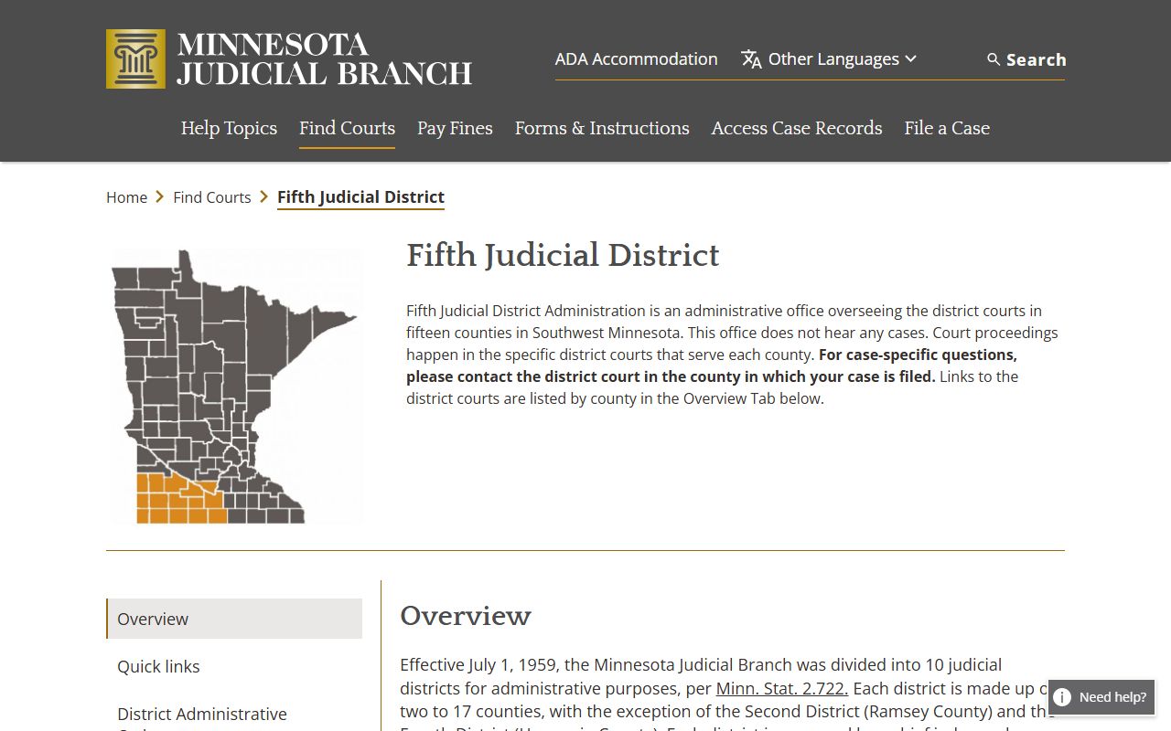 Cottonwood County court records Fifth Judicial District overview