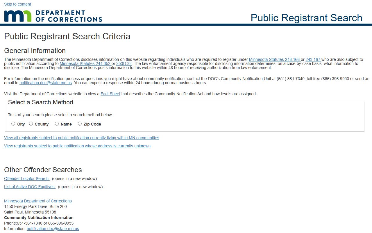 Cottonwood County inmate records DOC public registrant search
