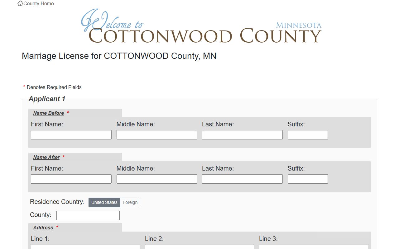 Cottonwood County marriage records online marriage application