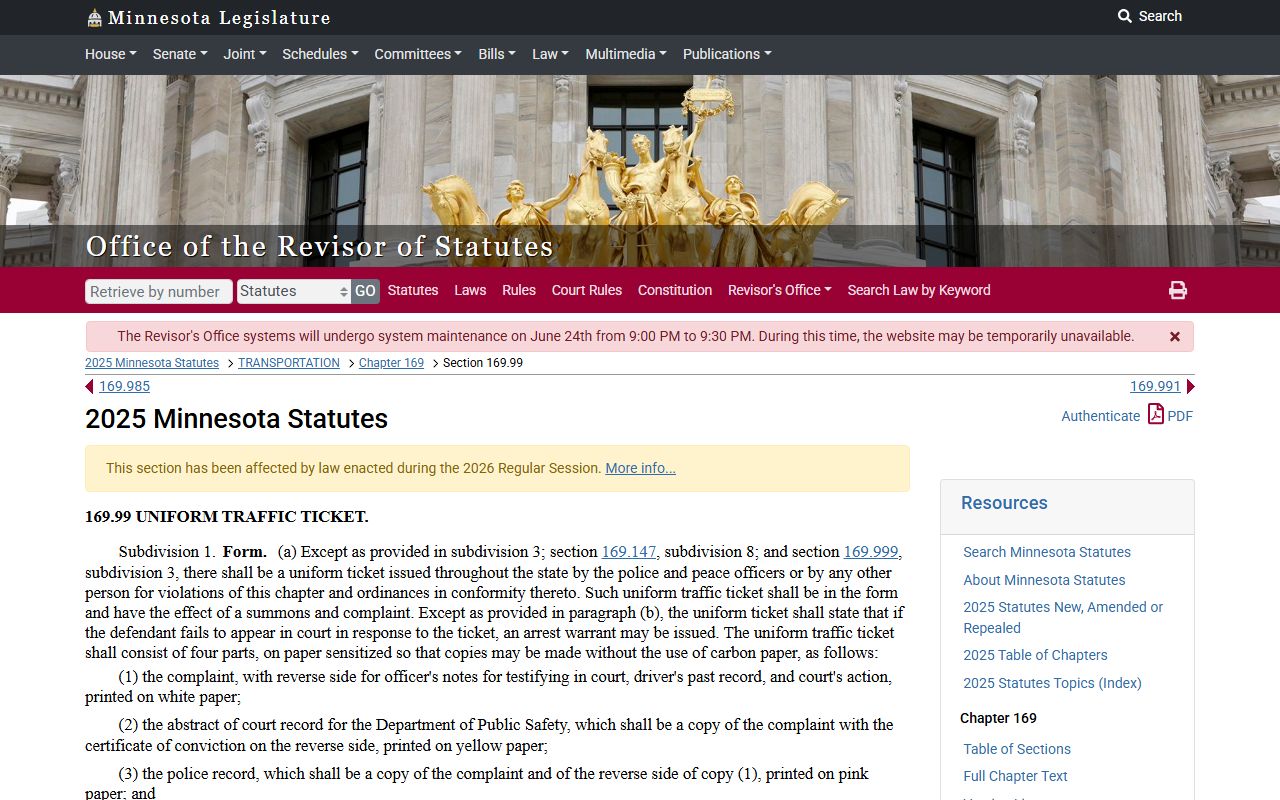 Cottonwood County traffic court records Minnesota citation statute