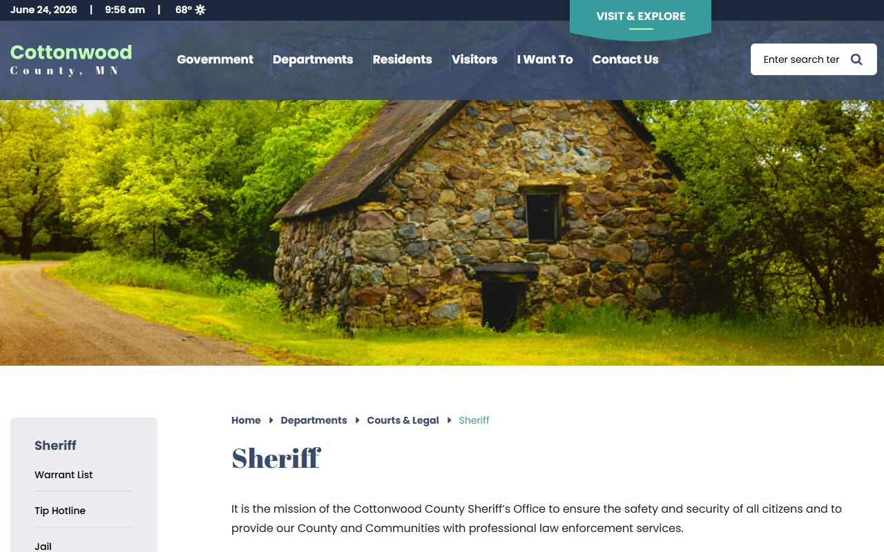 Cottonwood County warrant records sheriff office source